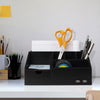 Black Wood All-in-One USB Charging Desk Organizer Caddy